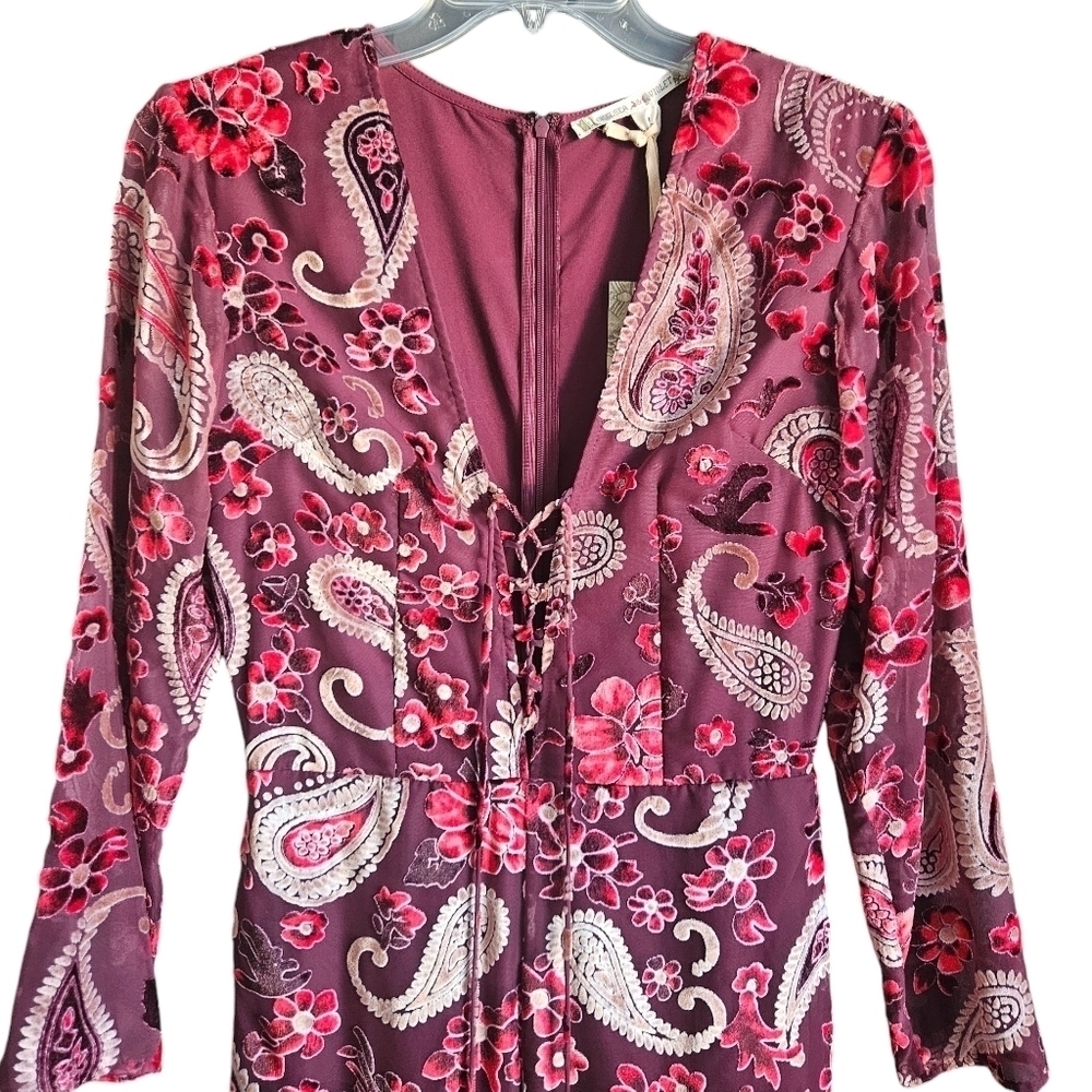 NWT Chelsea & Violet Maroon Velvet Boho Paisley Jumpsuit Sz Medium‎ - Picture 3 of 14